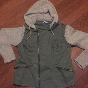 Maurices Olive Jacket with knit sleeves